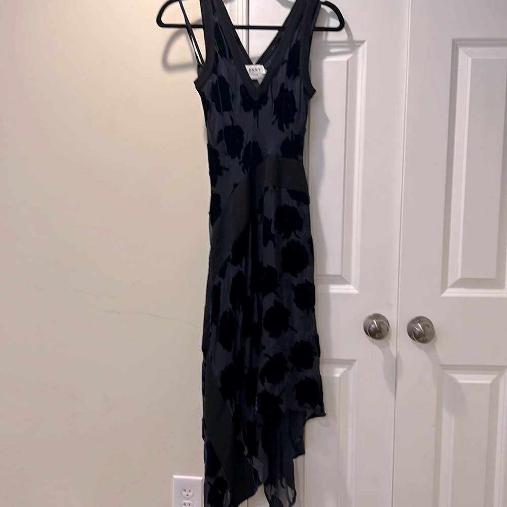 DKNY Dress Size Small Black and Navy w/ Burnout Velvet Flowers